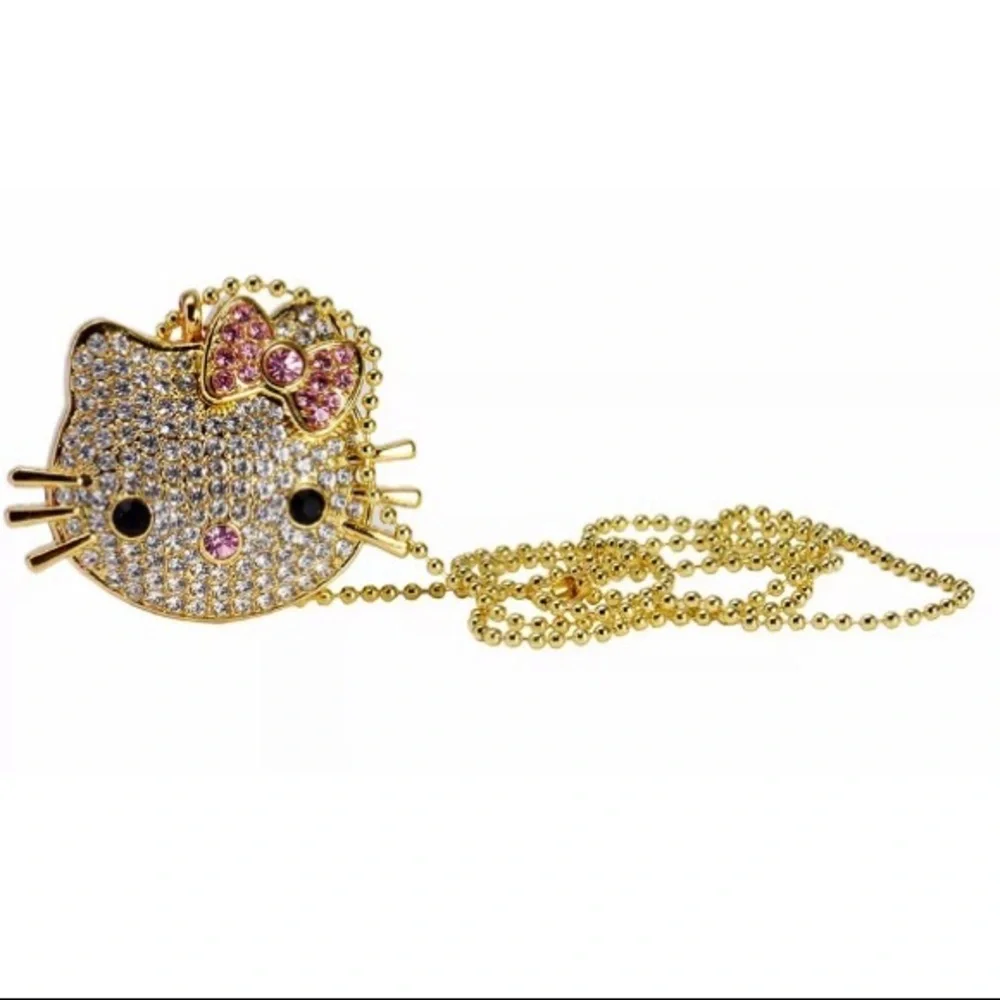 Hello Kitty 32GB USB Necklace Rhinestone Gold Tone 18in Adjustable NWT
